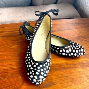 French Sole leather pony hair polka dot animal print flats. Size 10.